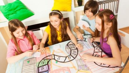 Children playing a board game.