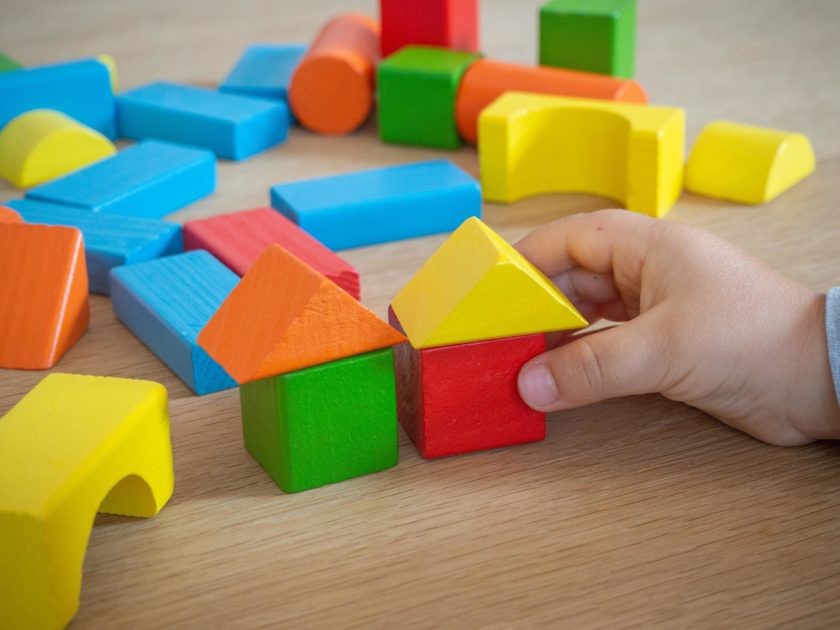 A child playing with blocks.